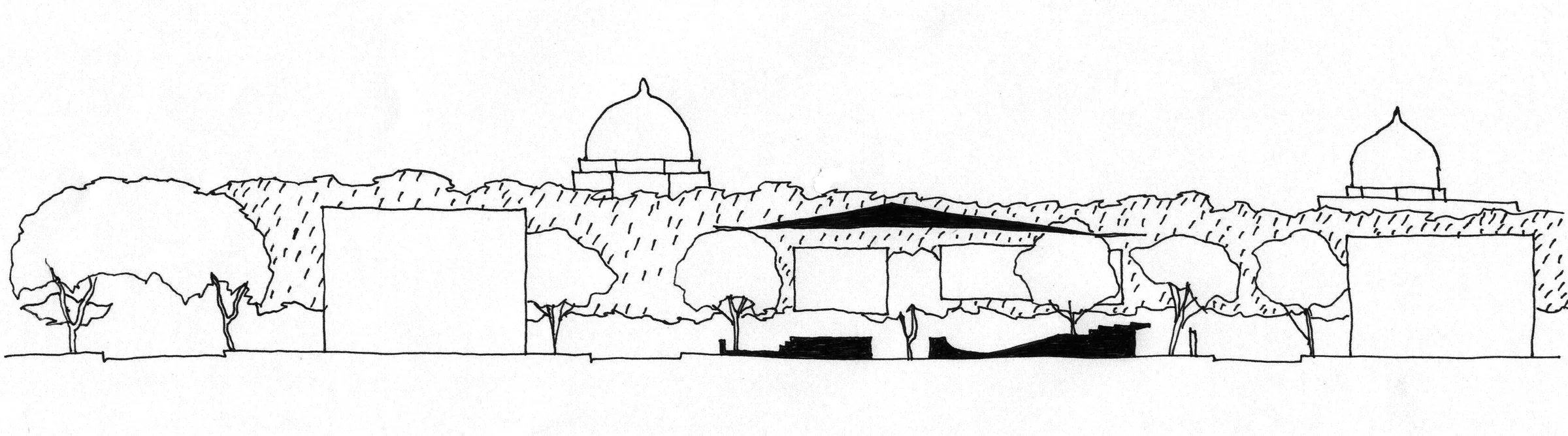 Alliance Française de Delhi — Section across larger context showing AFD with Lodhi tombs in backdrop